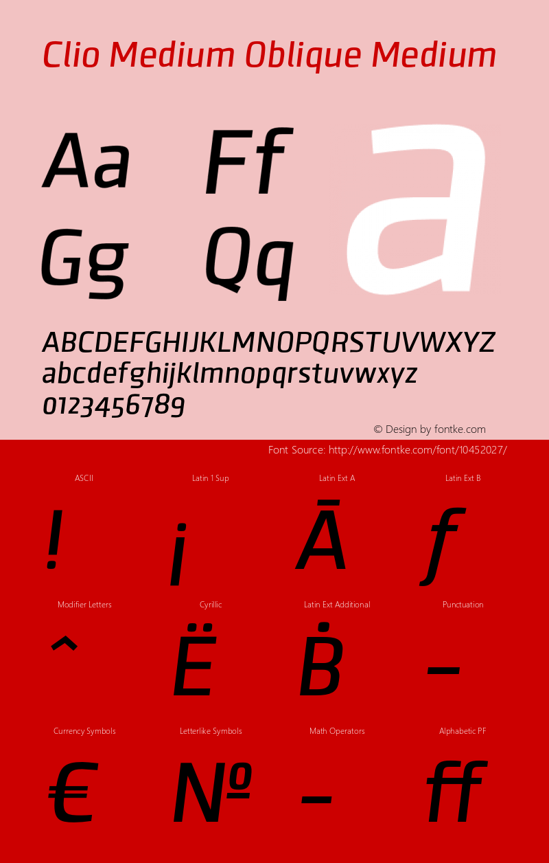 Clio Medium Oblique Medium Version 1.000 2012 initial release Font Sample