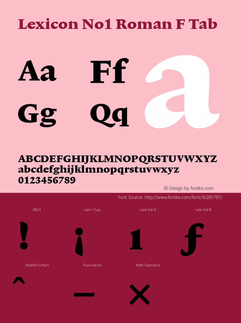 Lexicon No1 Roman F Tab 001.000 Font Sample