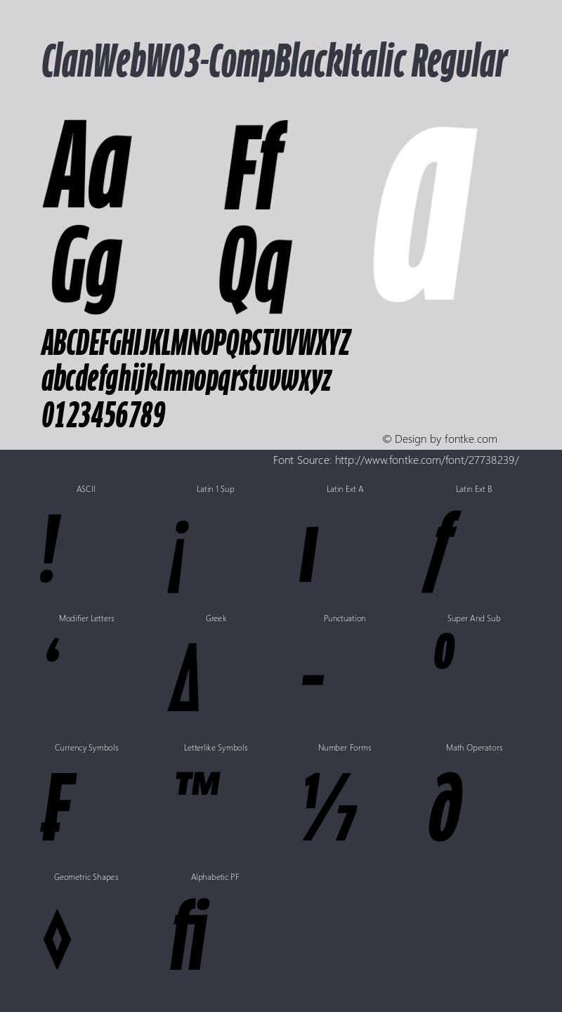 ClanWeb W03 CompBlackItalic Version 7.504 Font Sample