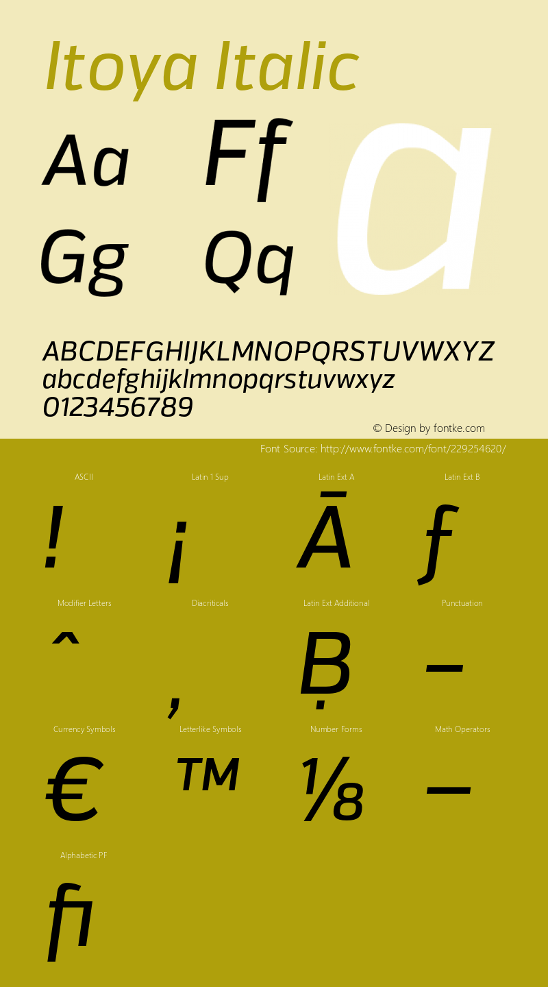 Itoya Italic Version 1.000;PS 001.000;hotconv 1.0.70;makeotf.lib2.5.58329图片样张