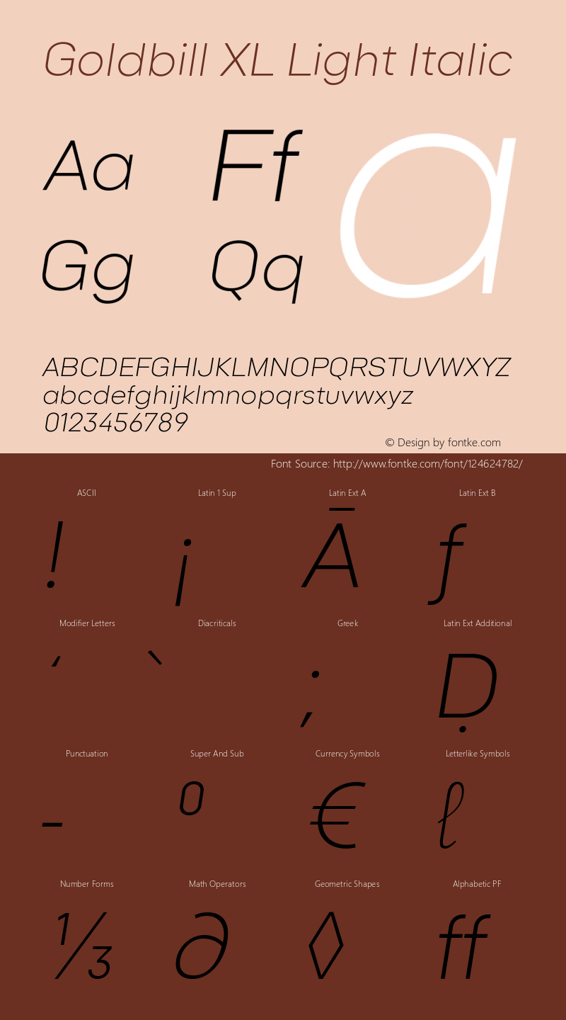 Goldbill XL Light Italic 1.000 Font Sample
