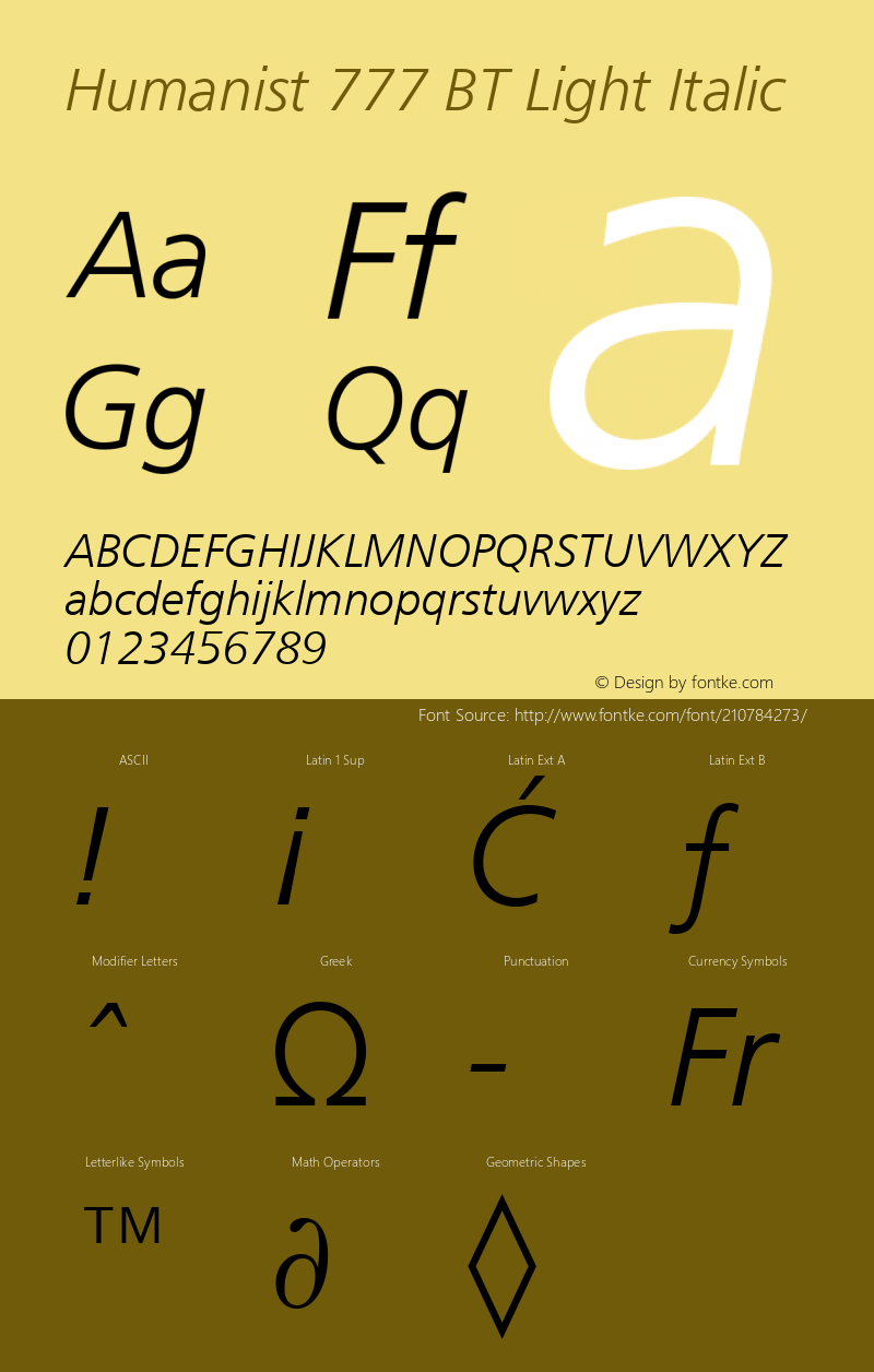 Humanist 777 BT Light Italic Version 1.02图片样张