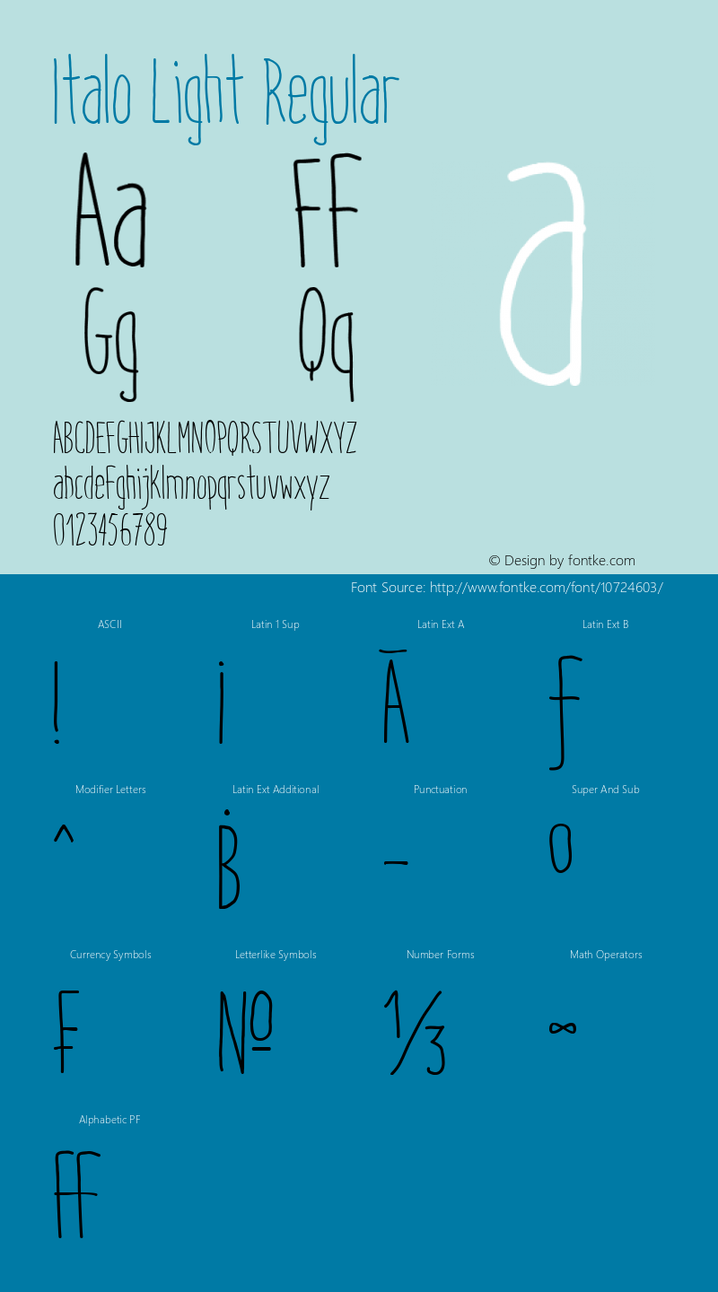 Italo Light Regular Version 1.000 Font Sample