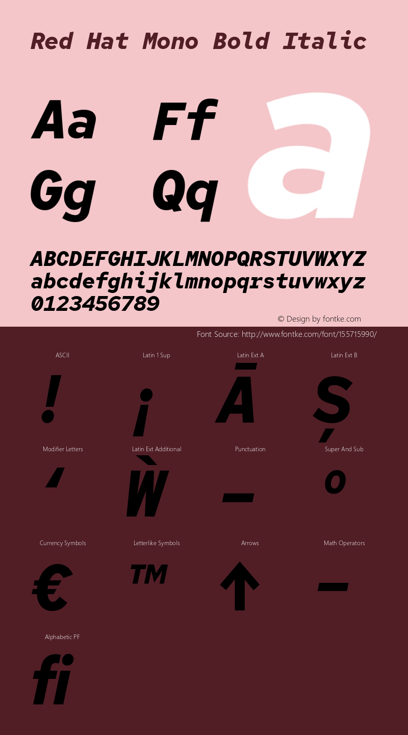 Red Hat Mono Bold Italic Version 1.010; ttfautohint (v1.8.3) Font Sample