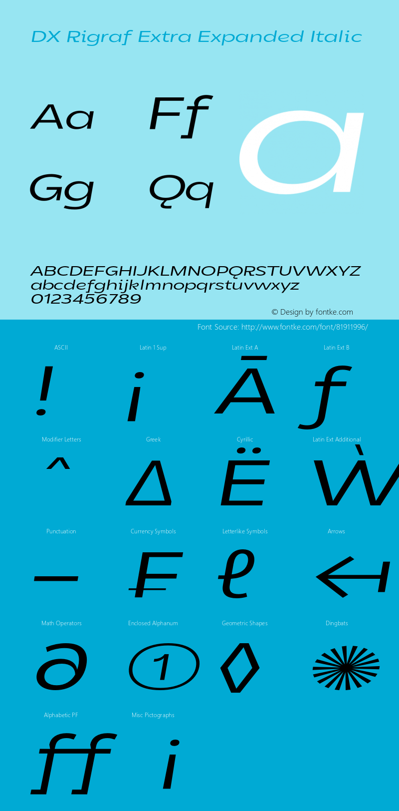 DXRigraf-ExtraExpandedItalic Version 1.000 Font Sample