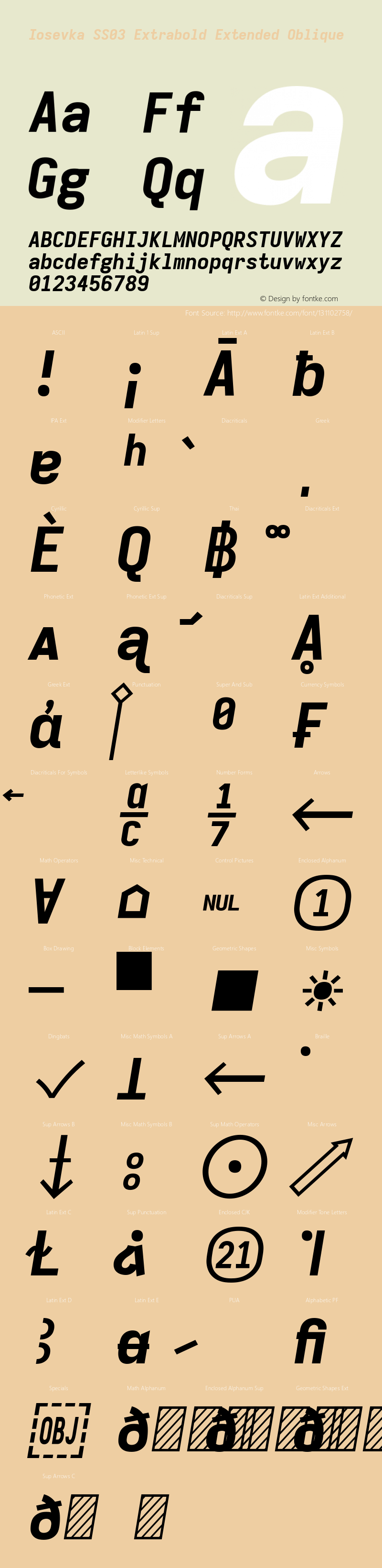 Iosevka SS03 Extrabold Extended Oblique Version 5.0.8 Font Sample