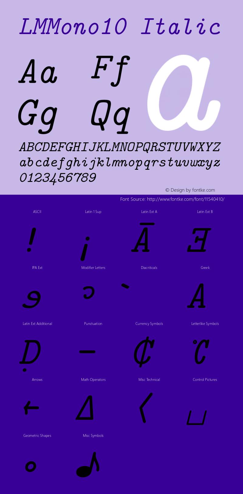 LMMono10 Italic Version 2.004 Font Sample
