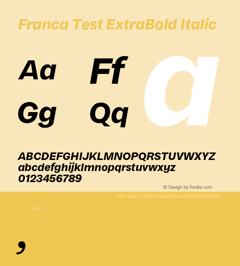 Franca Test ExtraBold Italic Version 1.001;PS 001.001;hotconv 1.0.88;makeotf.lib2.5.64775 Font Sample