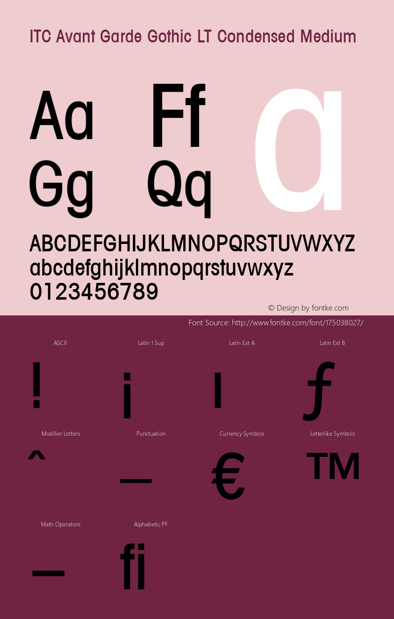 ITC Avant Garde Gothic LT Condensed Medium 006.000图片样张