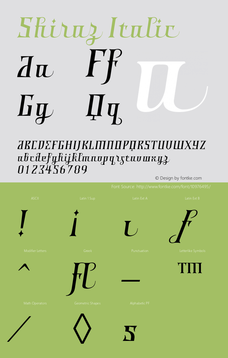 Shiraz Italic Version 001.000 Font Sample