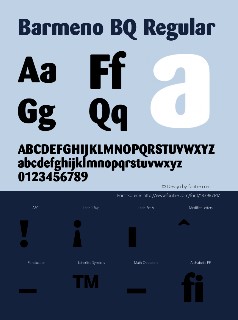 Barmeno BQ Regular Version 001.000 Font Sample