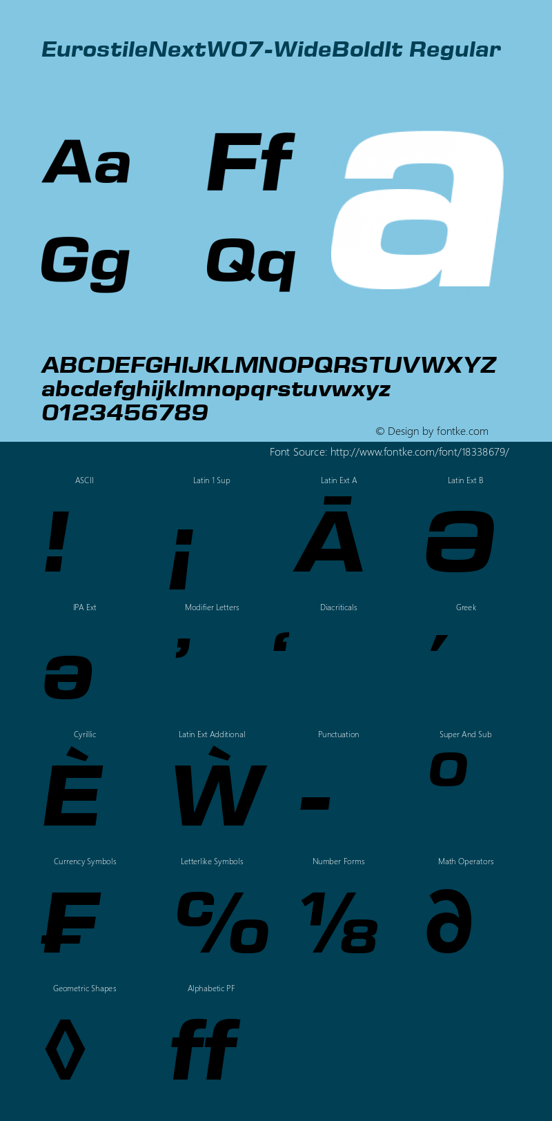 EurostileNextW07-WideBoldIt Regular Version 1.00 Font Sample