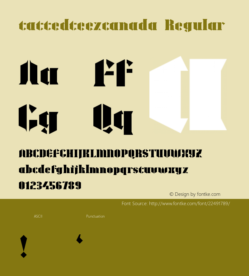 tattedteezcanada Regular Version 1.0 Font Sample