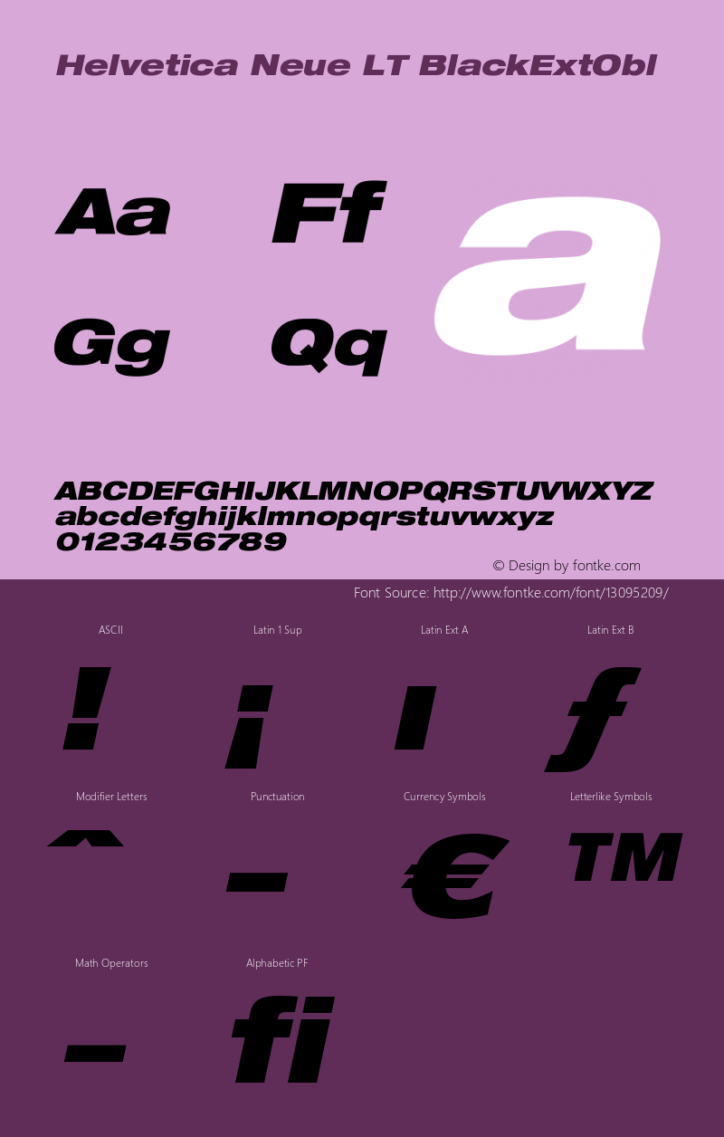 Helvetica Neue LT BlackExtObl Version 006.000 Font Sample