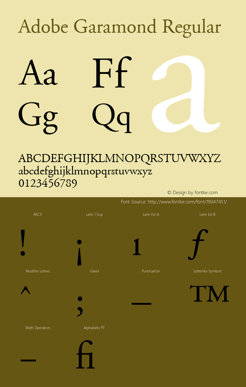 Adobe Garamond Regular Version 001.002 Font Sample