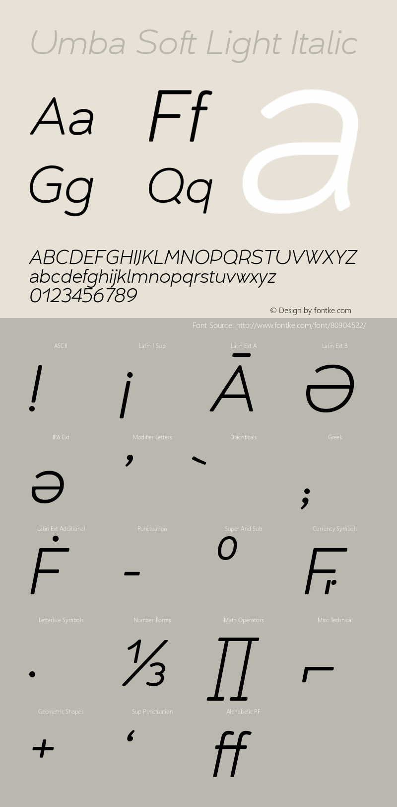 UmbaSoft-LightItalic Version 2.020 | w-rip DC20181205 Font Sample