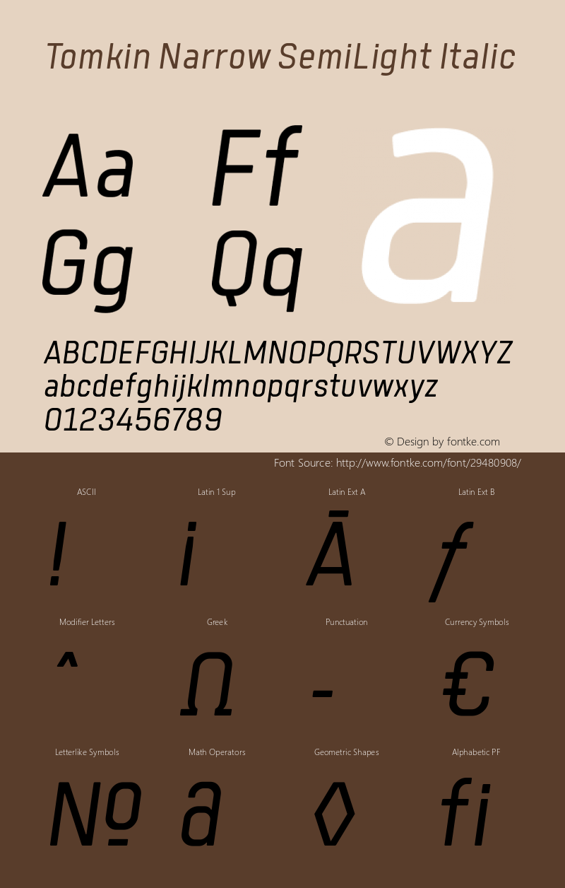 Tomkin Narrow SemiLight Italic Version 1.000;YWFTv17 Font Sample