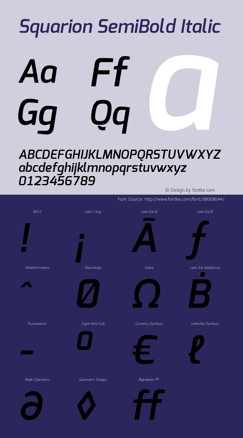 Squarion SemiBold Italic Version 1.00;September 12, 2019;FontCreator 11.5.0.2425 64-bit; ttfautohint (v1.6) Font Sample