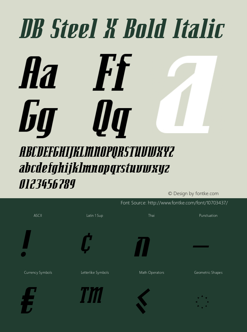 DB Steel X Bold Italic Version 3.100 2007 Font Sample