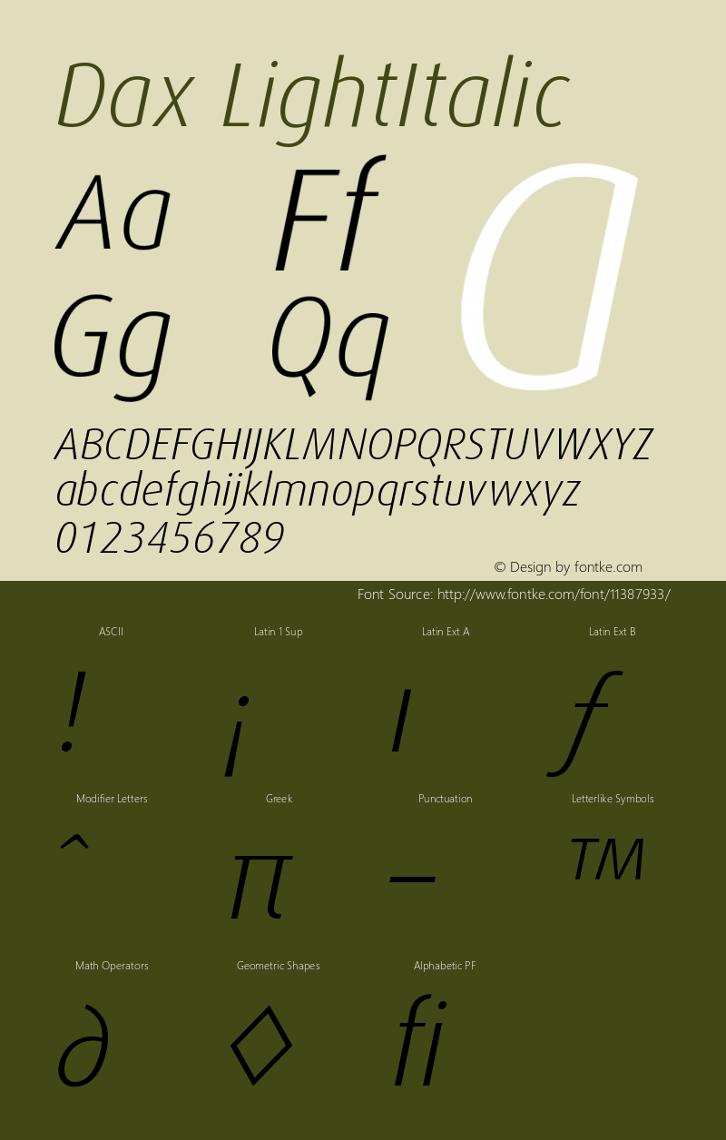 Dax LightItalic Version 001.000 Font Sample