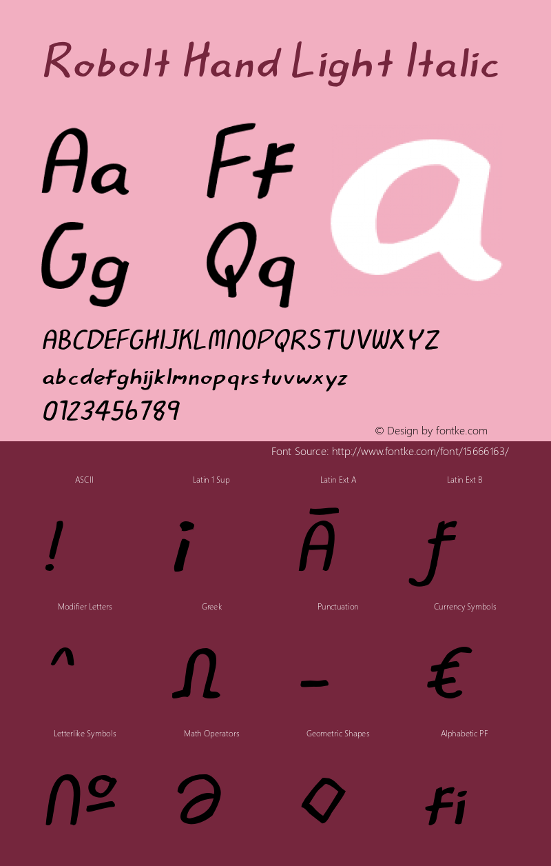 Robolt Hand Light Italic Version 1.000 Font Sample