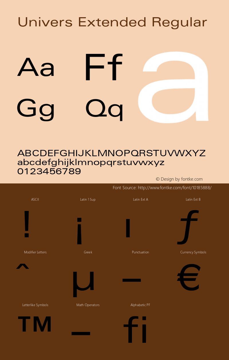 Univers Extended Regular OTF 1.0;PS 001.001;Core 1.0.22 Font Sample