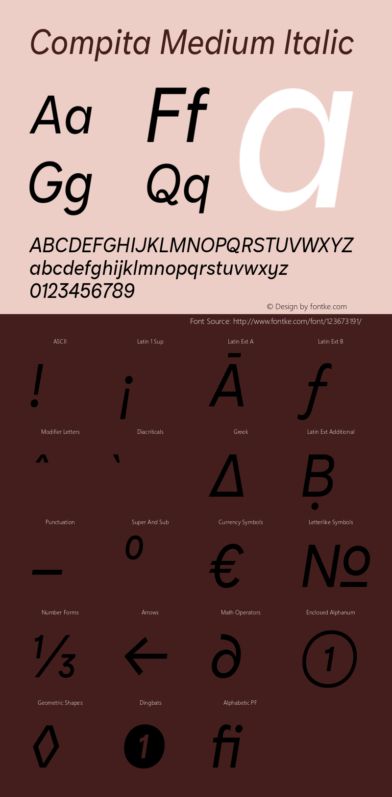 Compita Medium Italic Version 1.000;hotconv 1.0.109;makeotfexe 2.5.65596 Font Sample