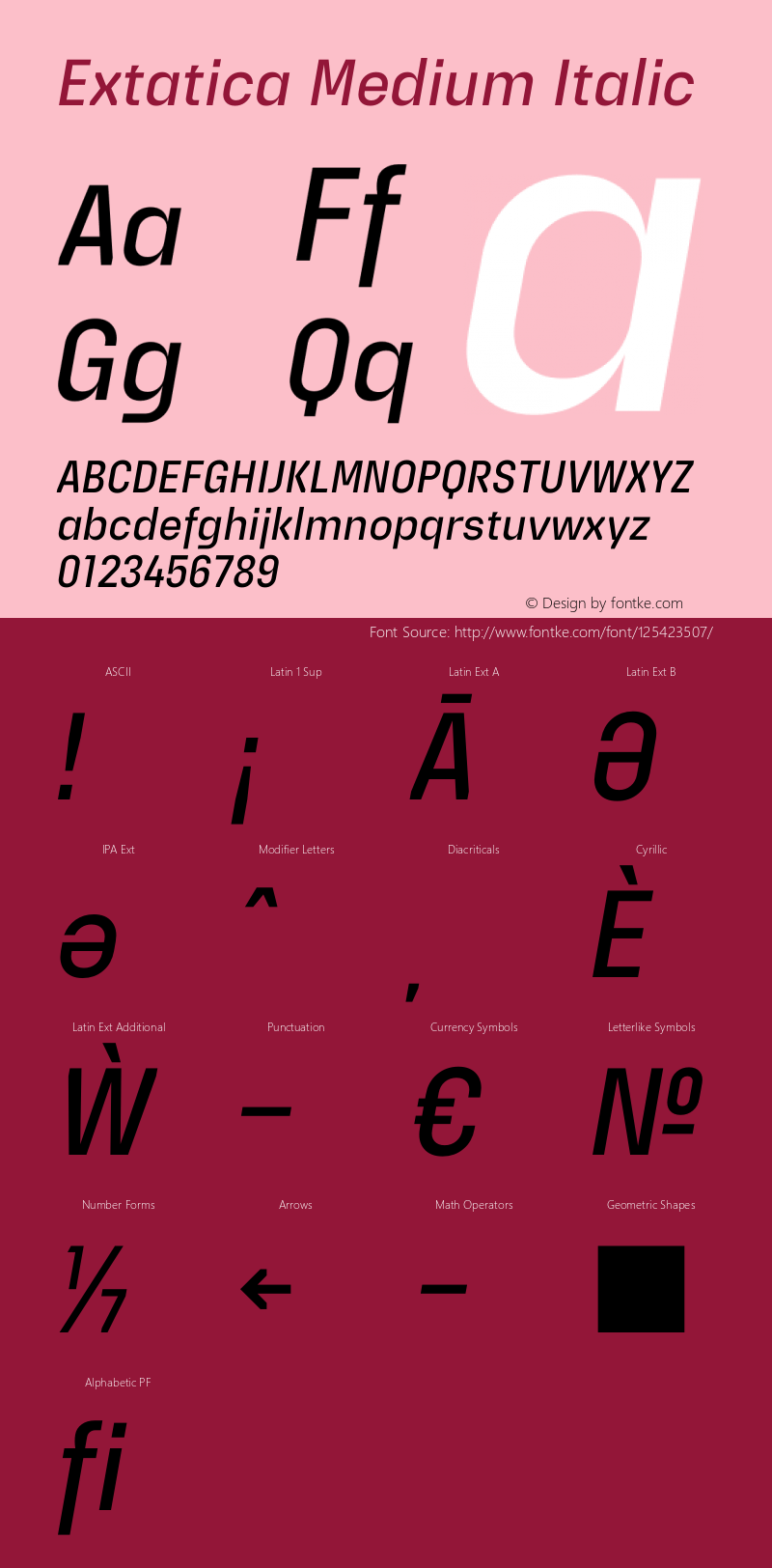 Extatica-MediumItalic Version 1.000; ttfautohint (v0.97) -l 8 -r 50 -G 200 -x 14 -f dflt -w G Font Sample