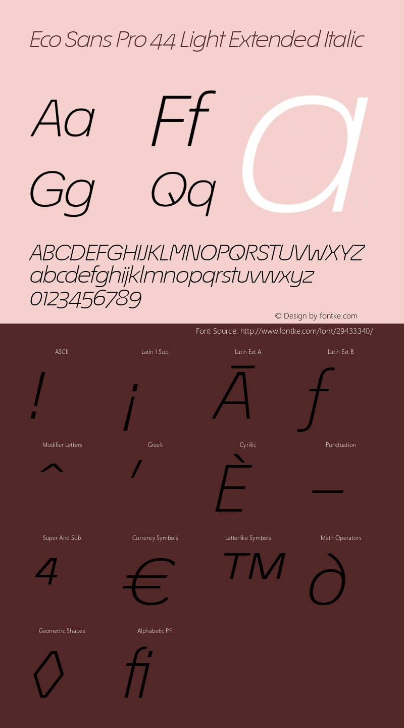 Éco Sans Pro 44 Light Extended Italic Version 3.009 Font Sample