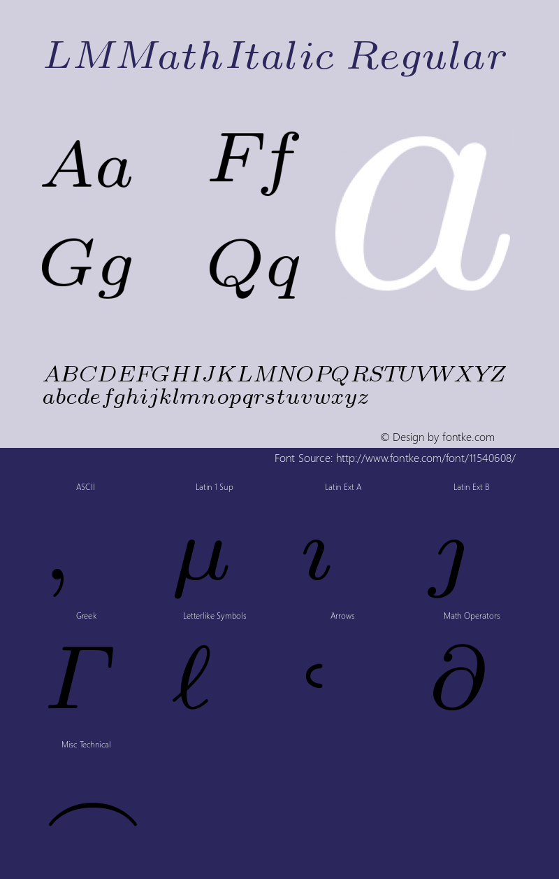 LMMathItalic7 Regular Version 2.003 Font Sample