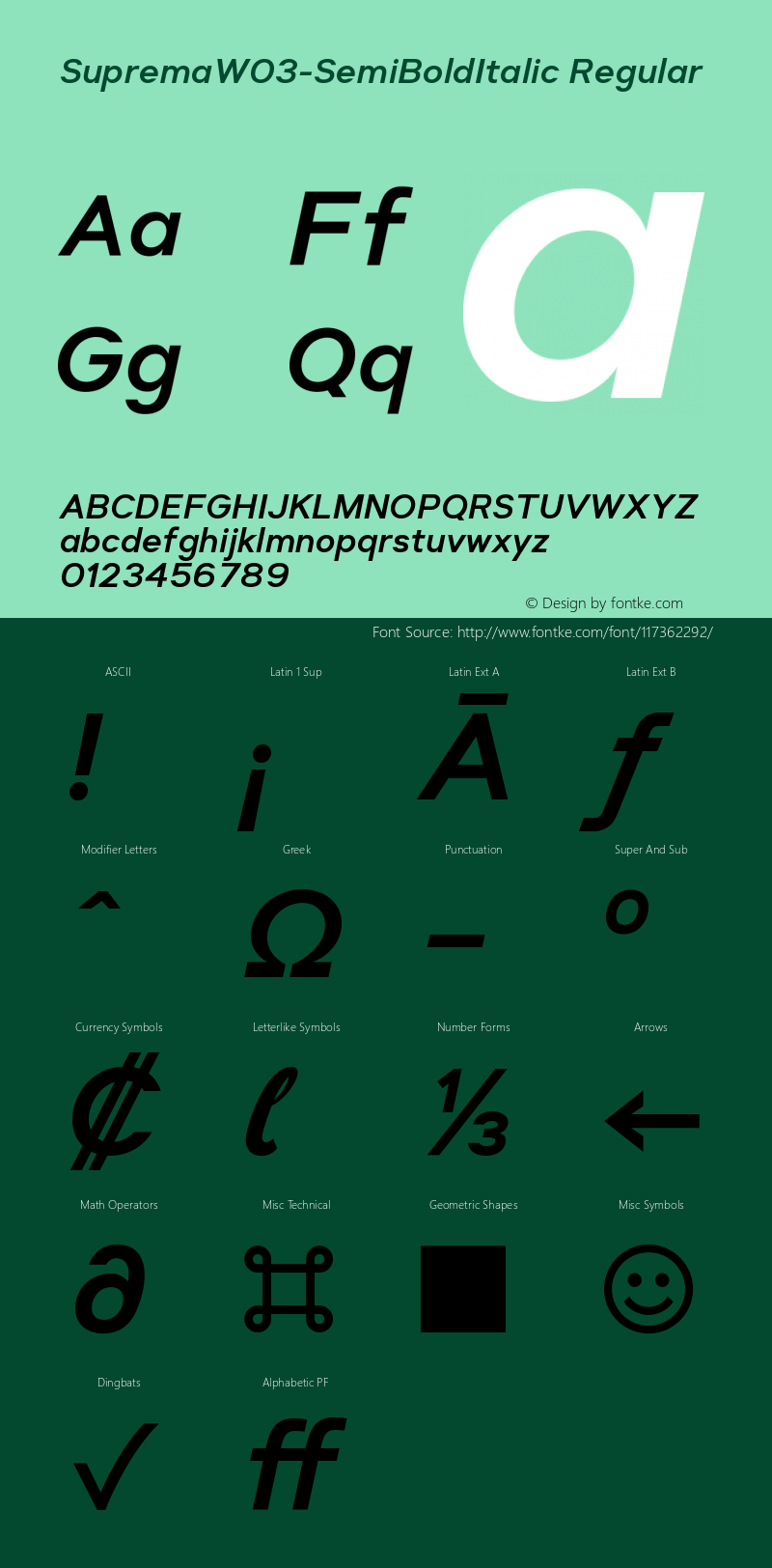 Suprema W03 SemiBold Italic Version 1.00 Font Sample