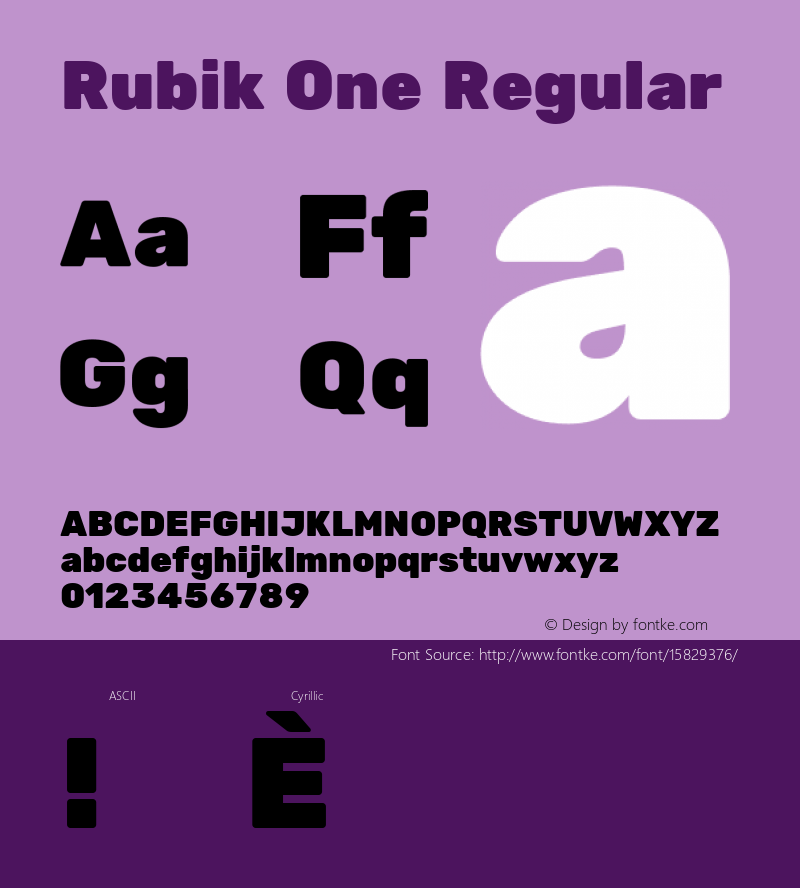 Rubik One Regular Version 1.001; ttfautohint (v1.4.1) Font Sample