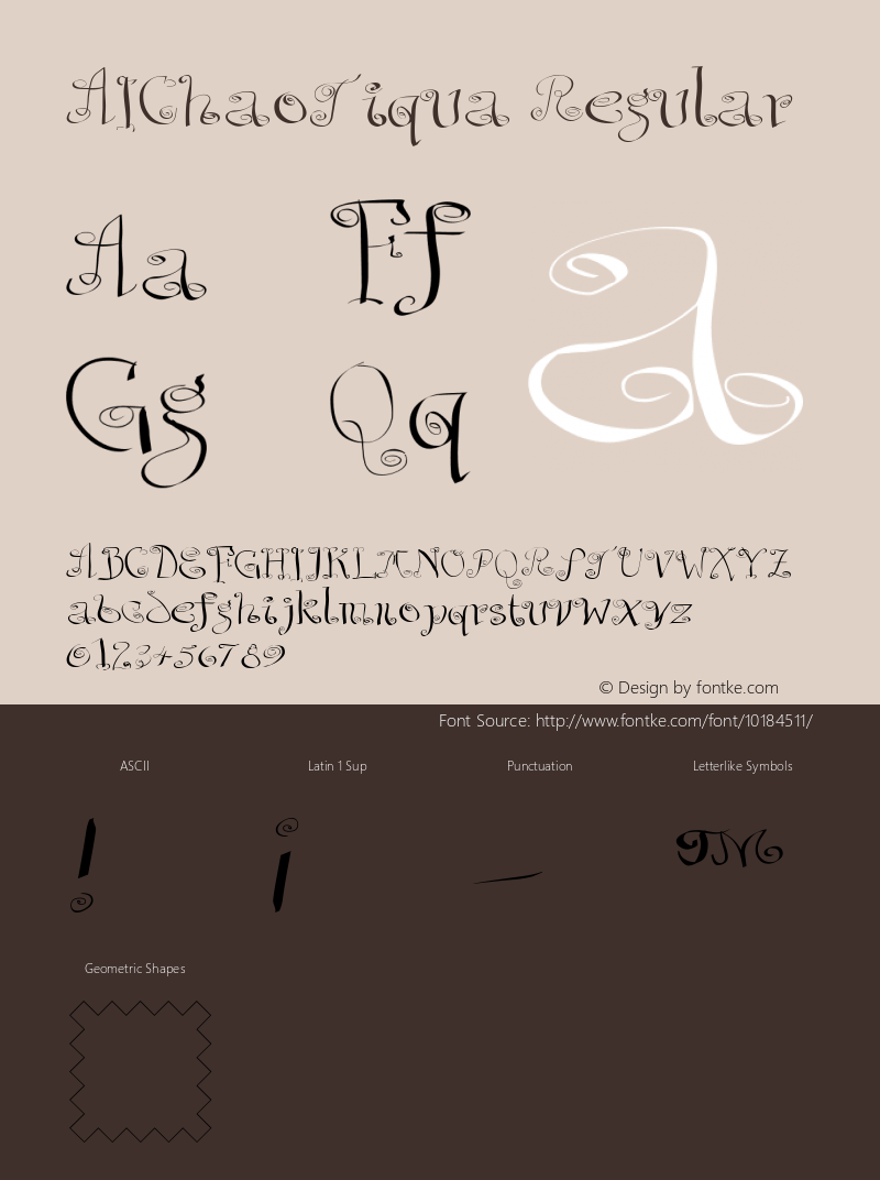 AIChaoTiqua Regular Macromedia Fontographer 4.1 4/14/00 Font Sample