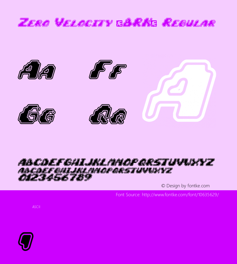 Zero Velocity (BRK) Regular Version 1.24 Font Sample