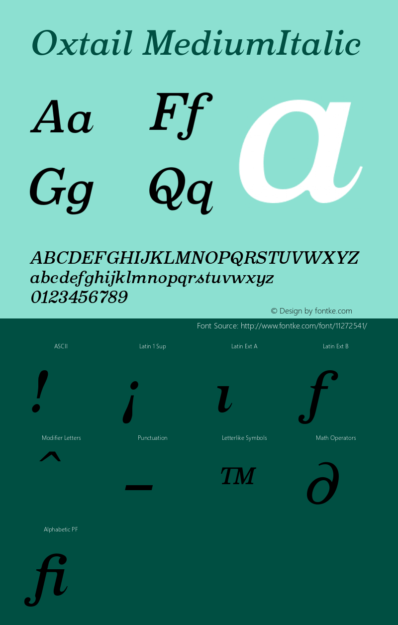 Oxtail MediumItalic Version 001.000 Font Sample