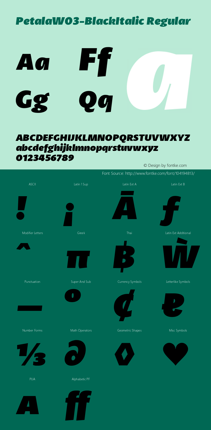 Petala W03 Black Italic Version 1.10 Font Sample