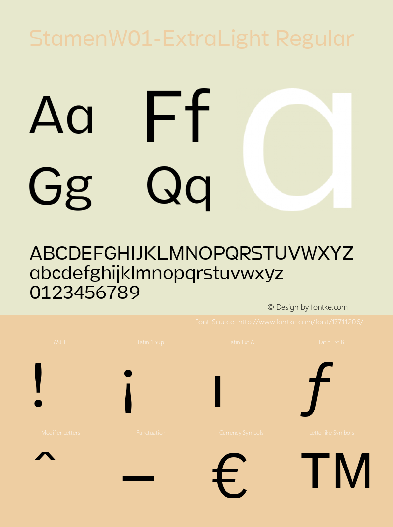 StamenW01-ExtraLight Regular Version 1.00 Font Sample