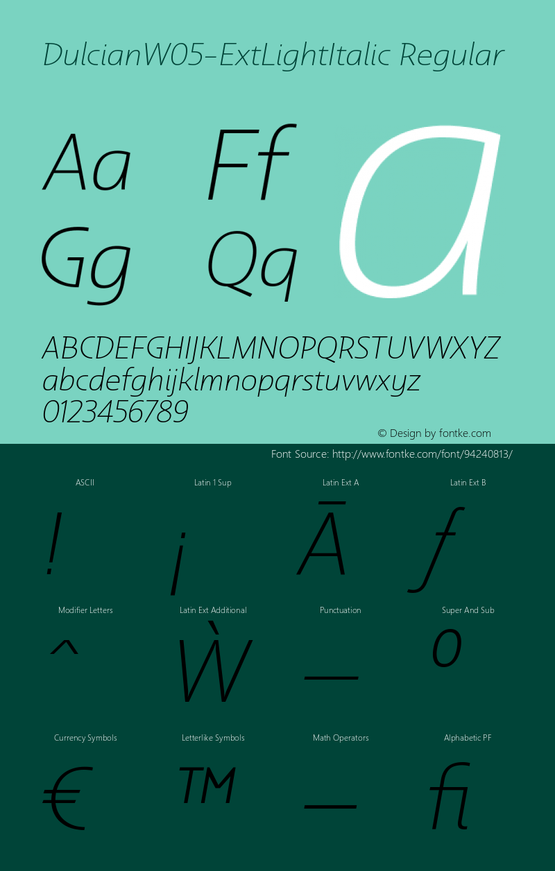 Dulcian W05 Ext Light Italic Version 1.00 Font Sample