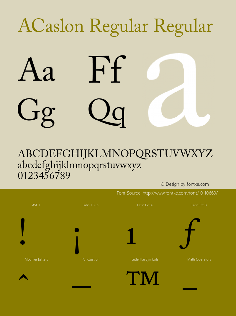 ACaslon Regular Regular V.1.0 Font Sample