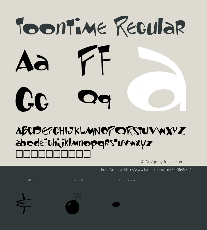 Toontime Regular Altsys Fontographer 3.5  10/28/94 Font Sample