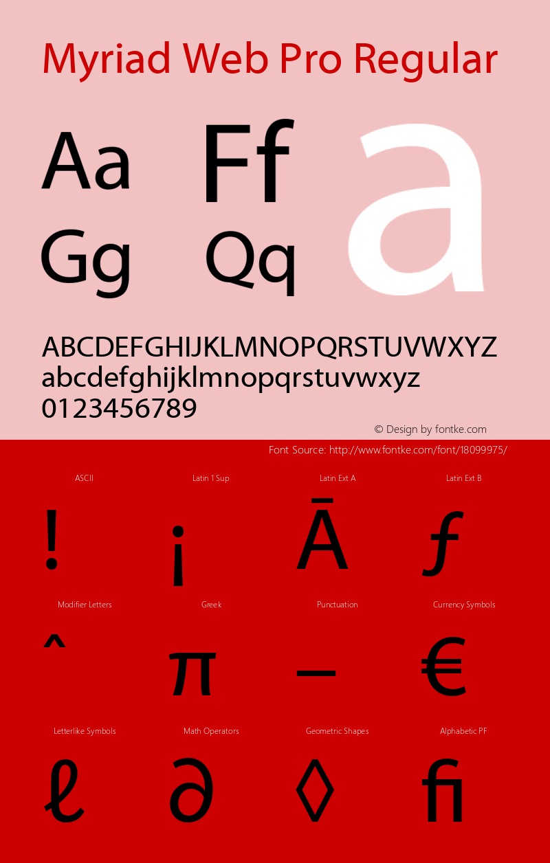 Myriad Web Pro Regular Version 1.009 Font Sample