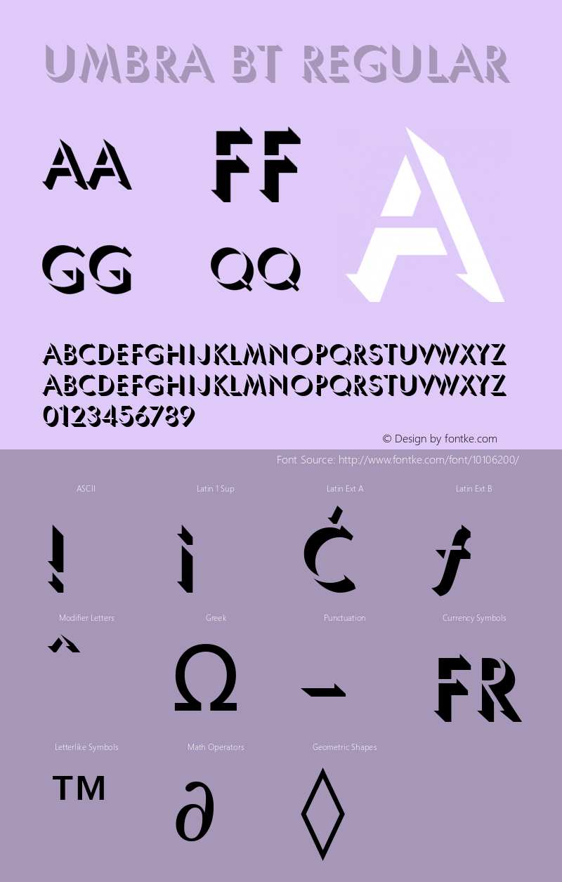 Umbra BT Regular Version 2.001 mfgpctt 4.4 Font Sample