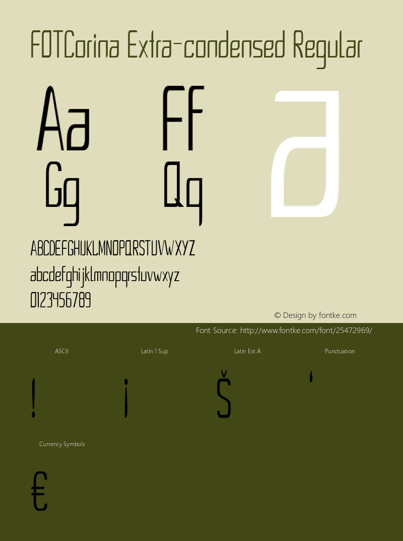 FOTCorina-ExtracondensedRegular Version 1.000 Font Sample