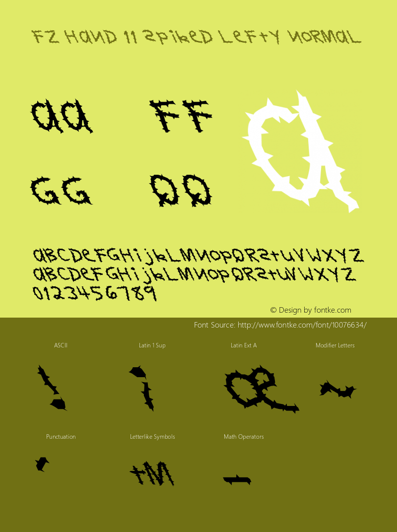 FZ HAND 11 SPIKED LEFTY Normal 1.000 Font Sample