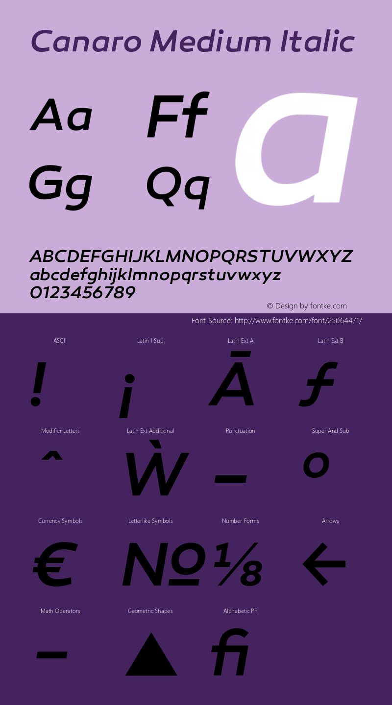 Canaro-MediumItalic Version 1.000 Font Sample