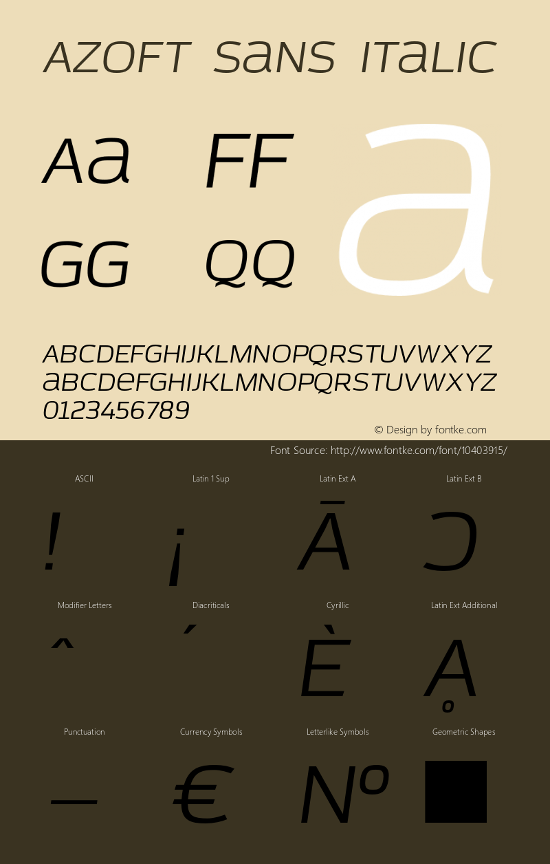 Azoft Sans Italic 1.0; CC:by-nc-nd; Font Sample