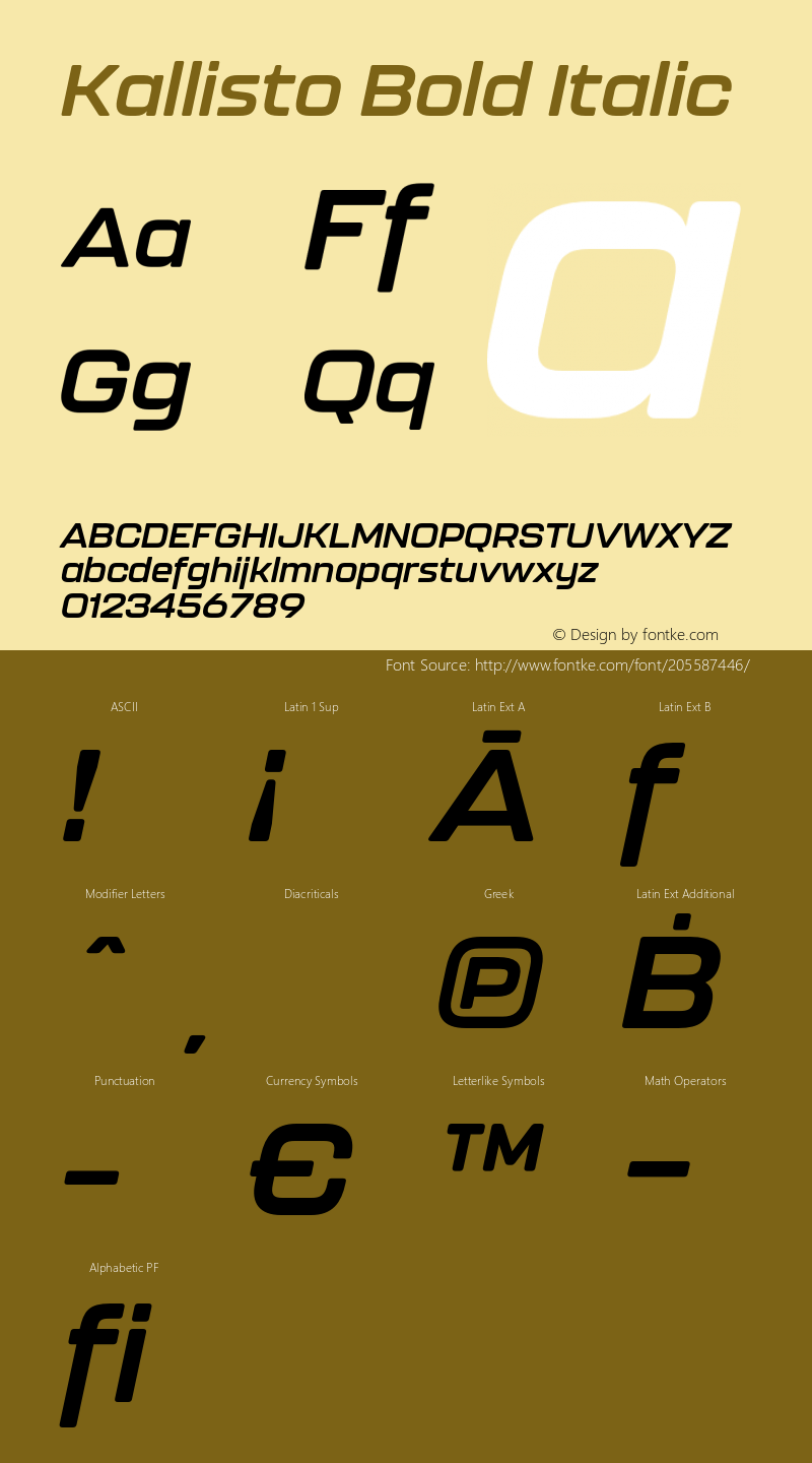 Kallisto Bold Italic Version 1.000;PS 001.000;hotconv 1.0.88;makeotf.lib2.5.64775图片样张