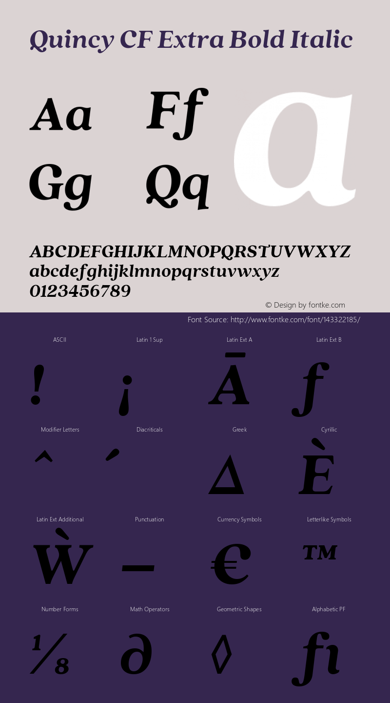 Quincy CF Extra Bold Italic Version 4.100 Font Sample