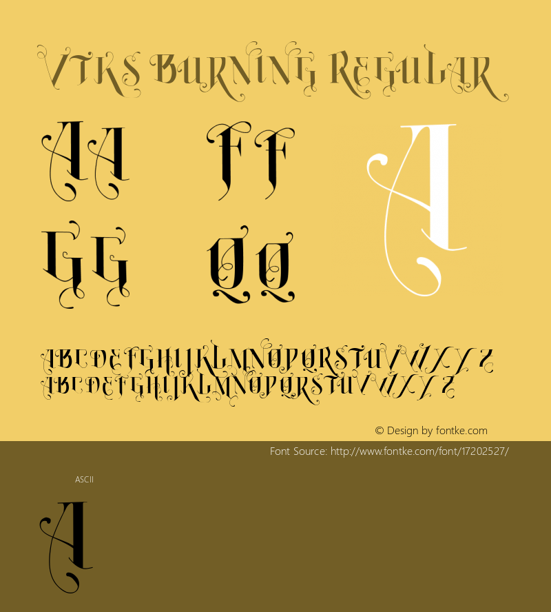 Vtks Burning Regular Version 1.00 March 6, 2014, initial release Font Sample