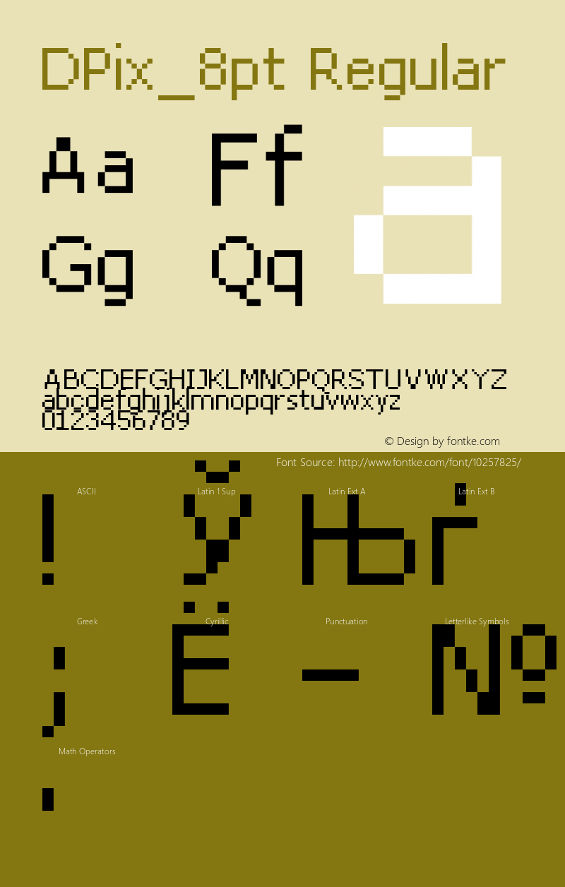 DPix_8pt Regular Version 1.0; 2002; initial release Font Sample